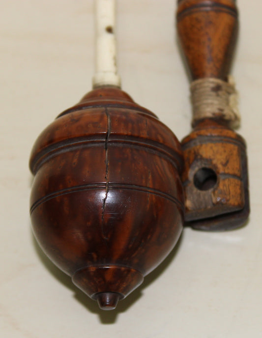 Antique C19th Victorian Spinning Humming Top and launcher