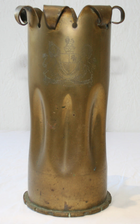 Single 1916 10.5 cm WWI german shell case with coat of arms decoration