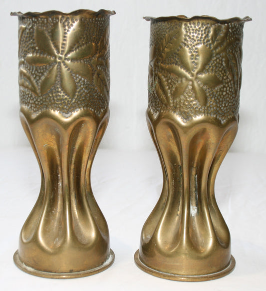 Pair of WWI fluted shells decorated with flowers