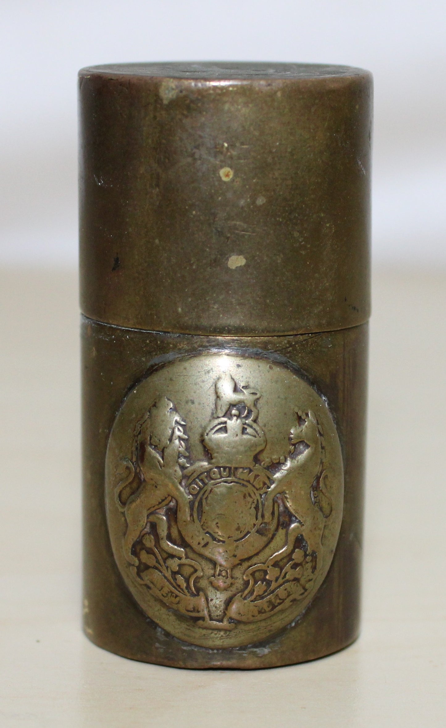 Antique Trench art lighter with coins for ends