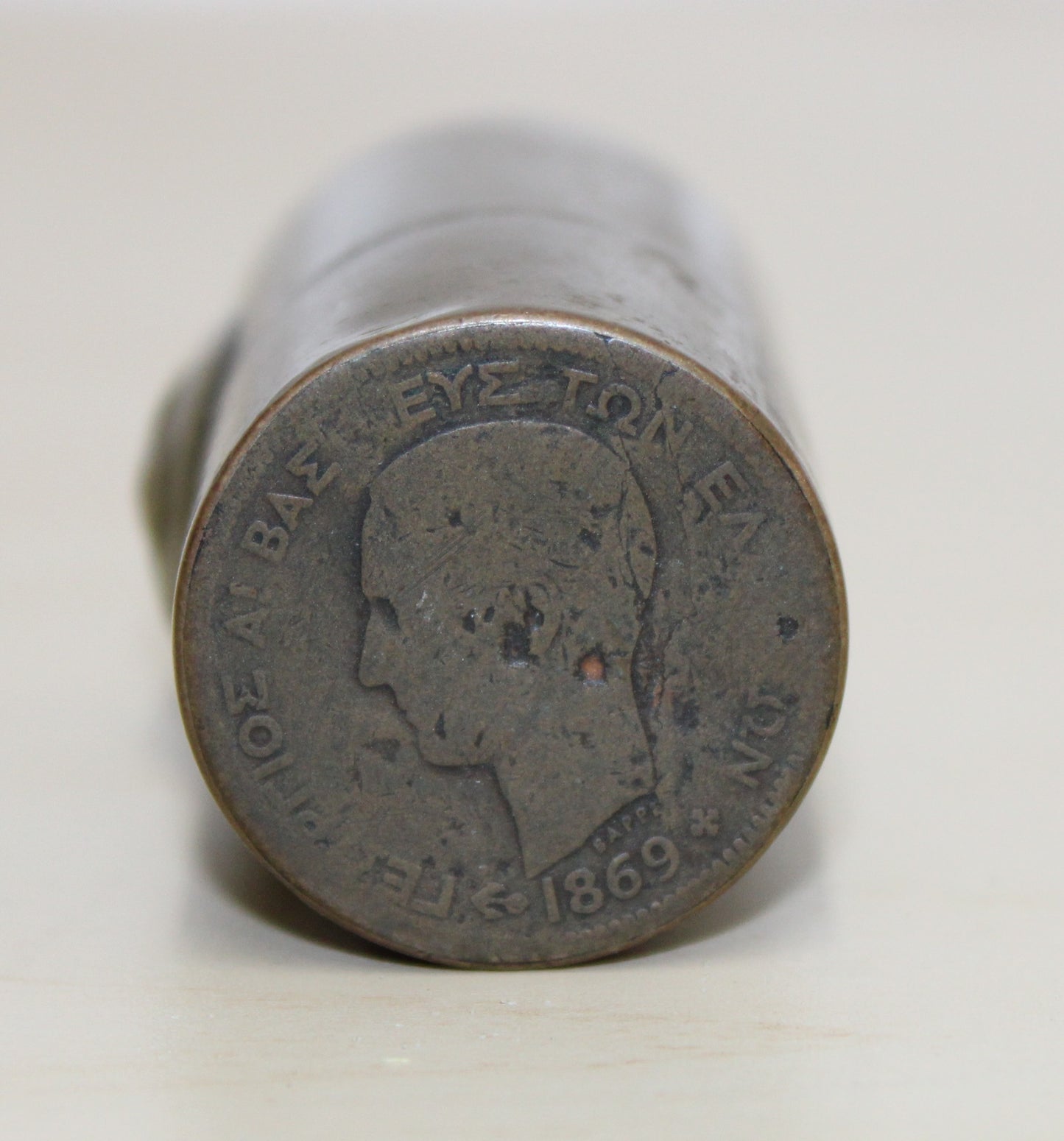 Antique Trench art lighter with coins for ends