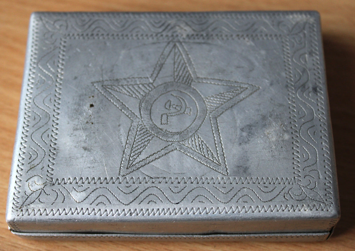 Russian POW aluminium box trench art from Stalag IVB