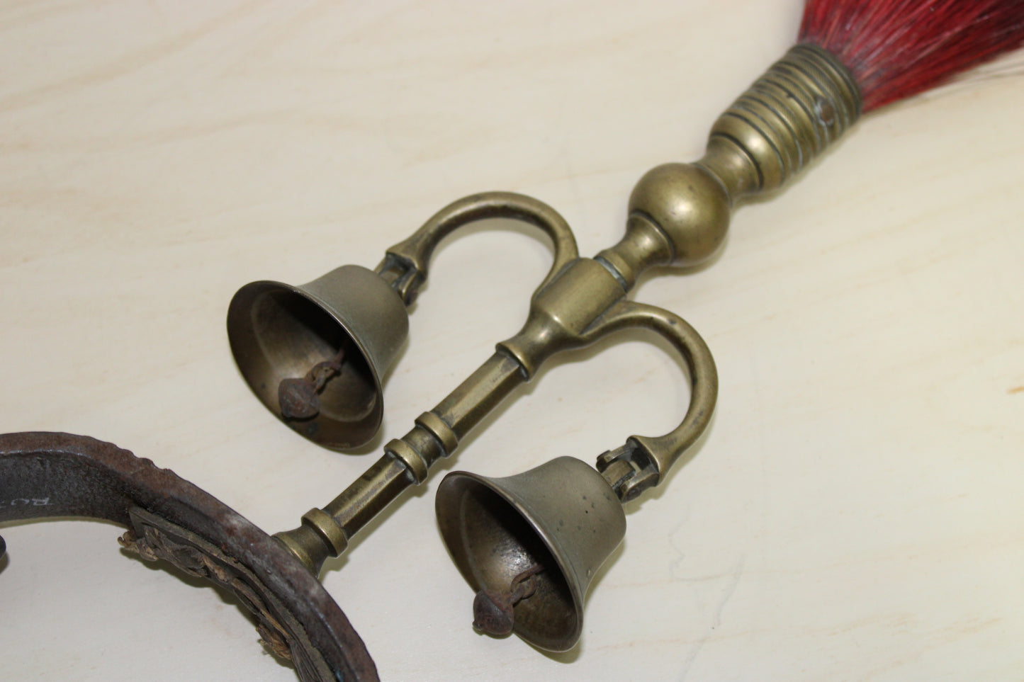 Antique brass / leather heavy horse terret