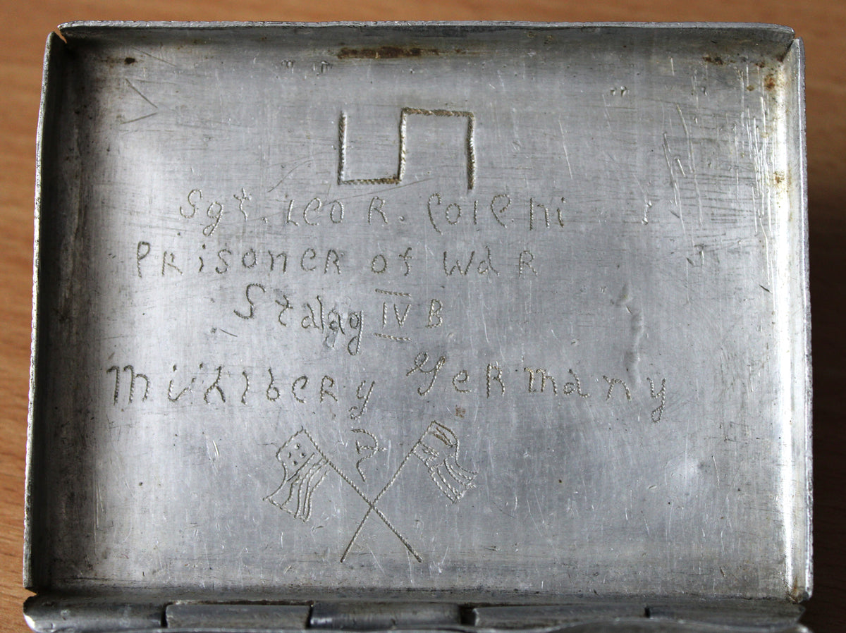 Russian POW aluminium box trench art from Stalag IVB