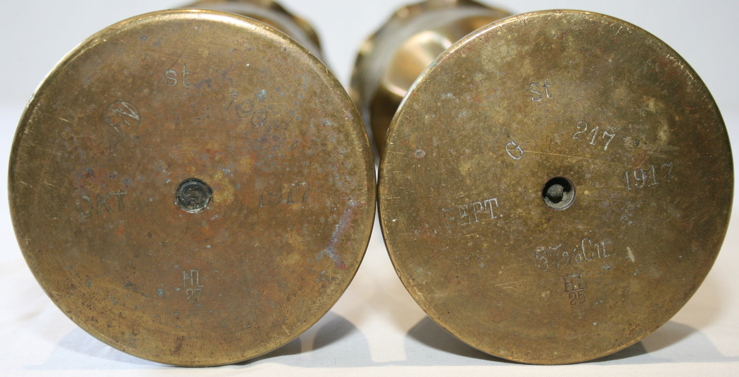 Pair of WWI fluted shells decorated with flowers