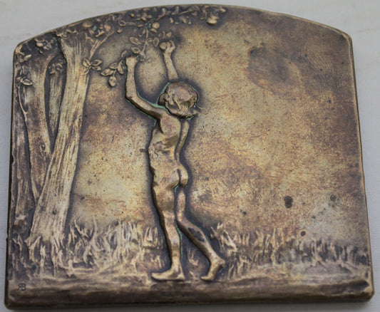 Rene Boudichon bronze plaque / medal 'Age and Youth' (Noces d'argent) circa 1904