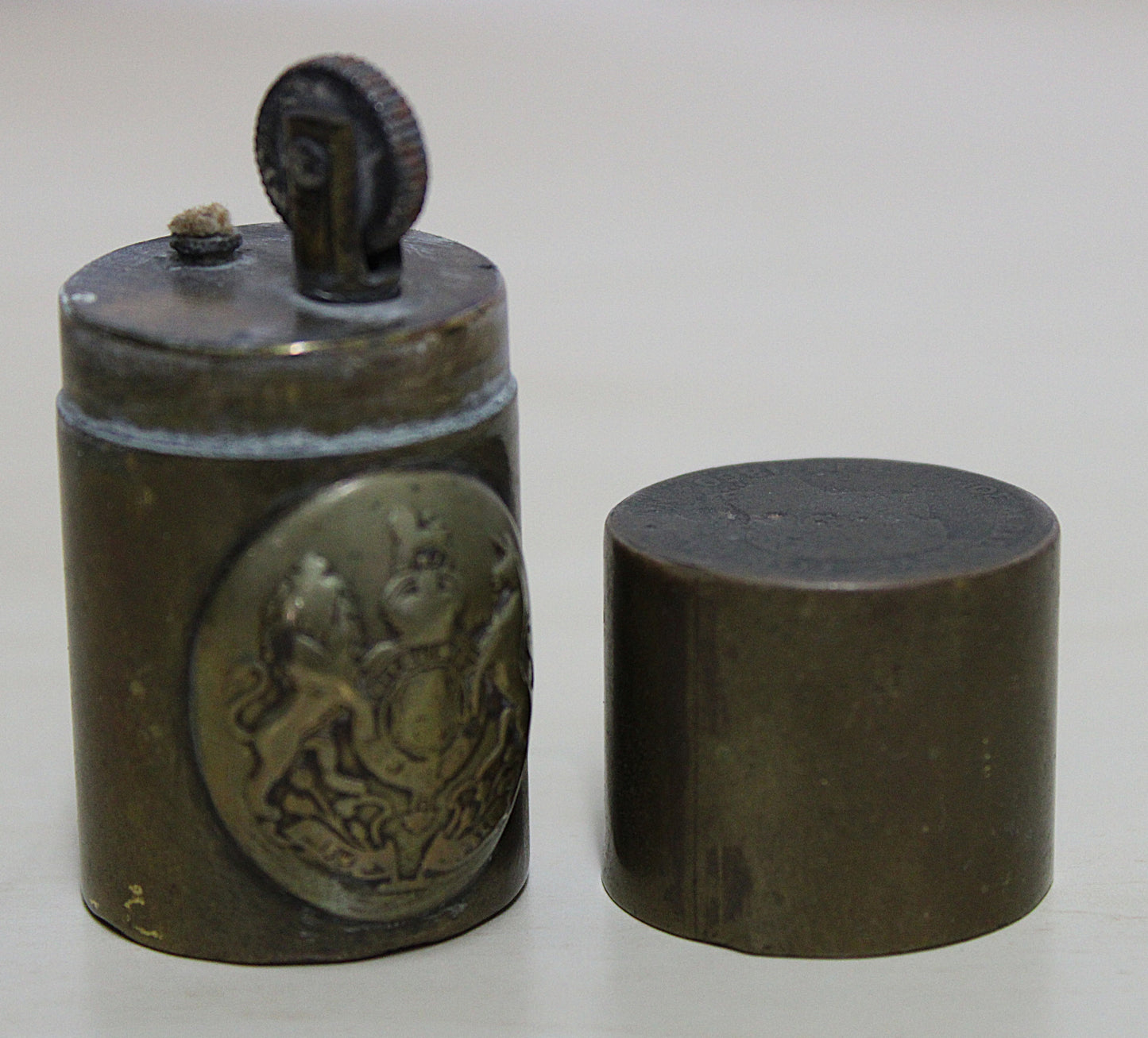 Antique Trench art lighter with coins for ends