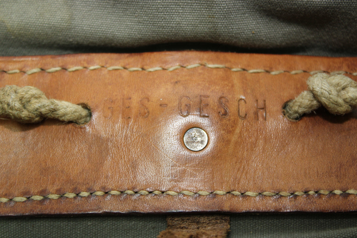Vintage Ges Gesch post war Austrian army pea camo dot canvas / leather rucksack