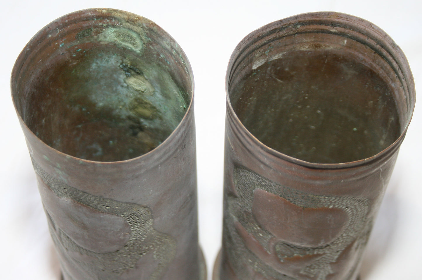 Pair of WWI shells decorated with poppies