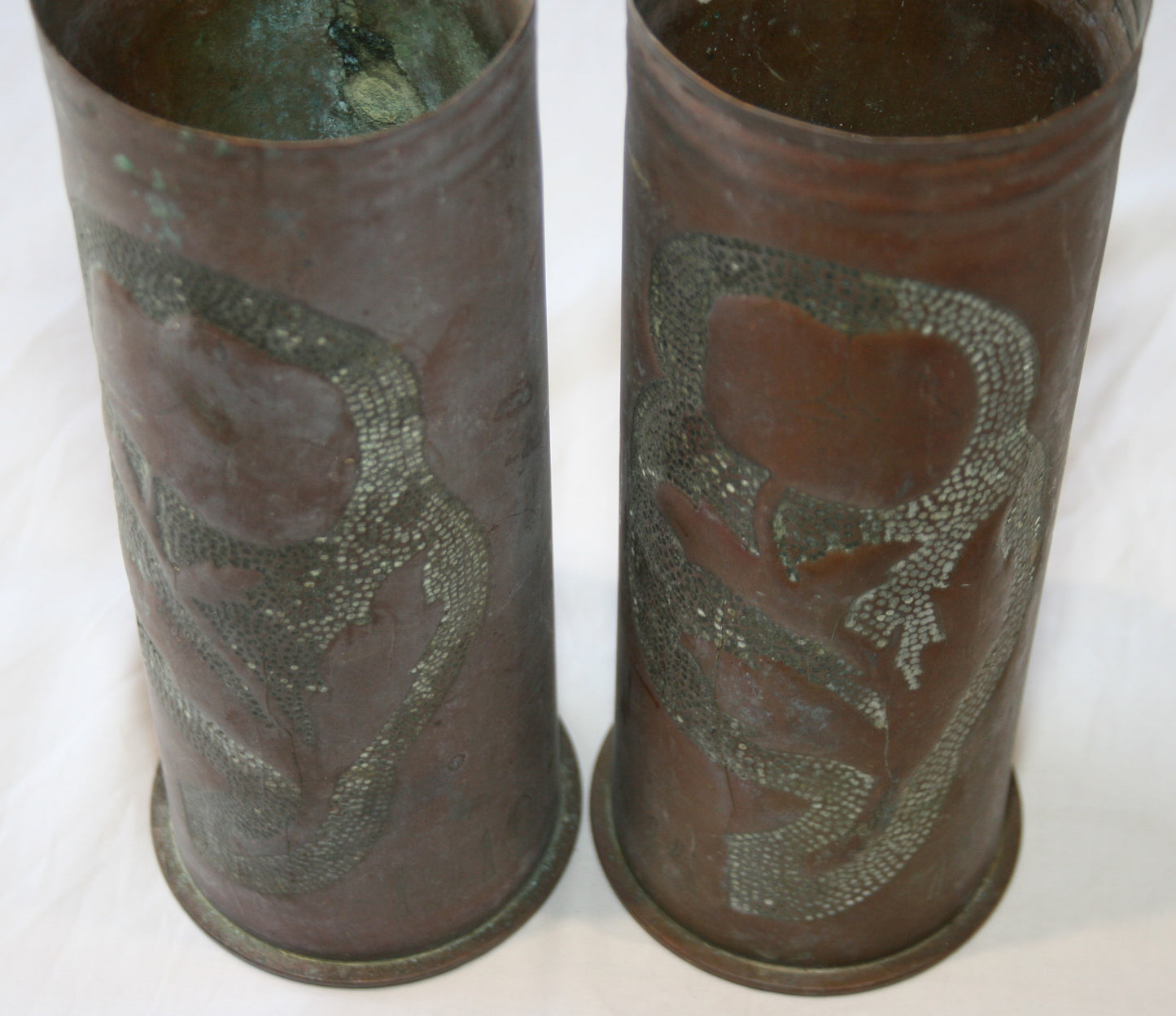Pair of WWI shells decorated with poppies