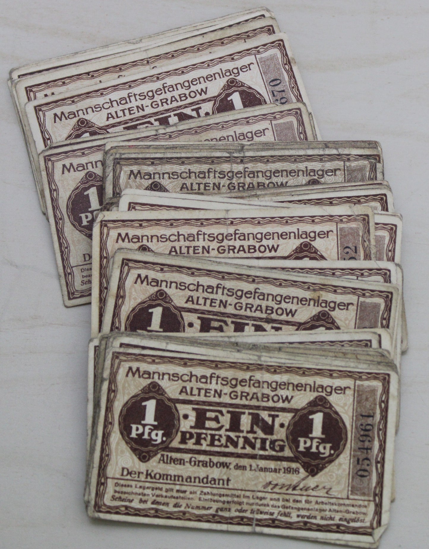 45 x 1 Pfennig notes from the 'Alten-Grabow' WWI POW camp