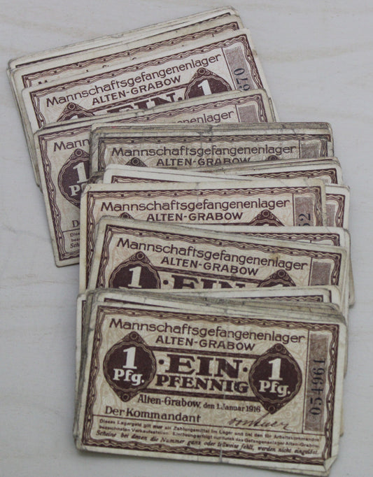 45 x 1 Pfennig notes from the 'Alten-Grabow' WWI POW camp