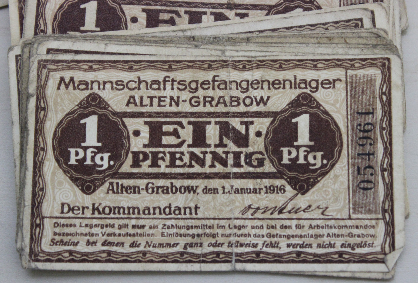 45 x 1 Pfennig notes from the 'Alten-Grabow' WWI POW camp