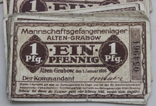 45 x 1 Pfennig notes from the 'Alten-Grabow' WWI POW camp