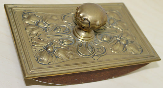 Vintage Art Nouveau brass floral desk ink blotter