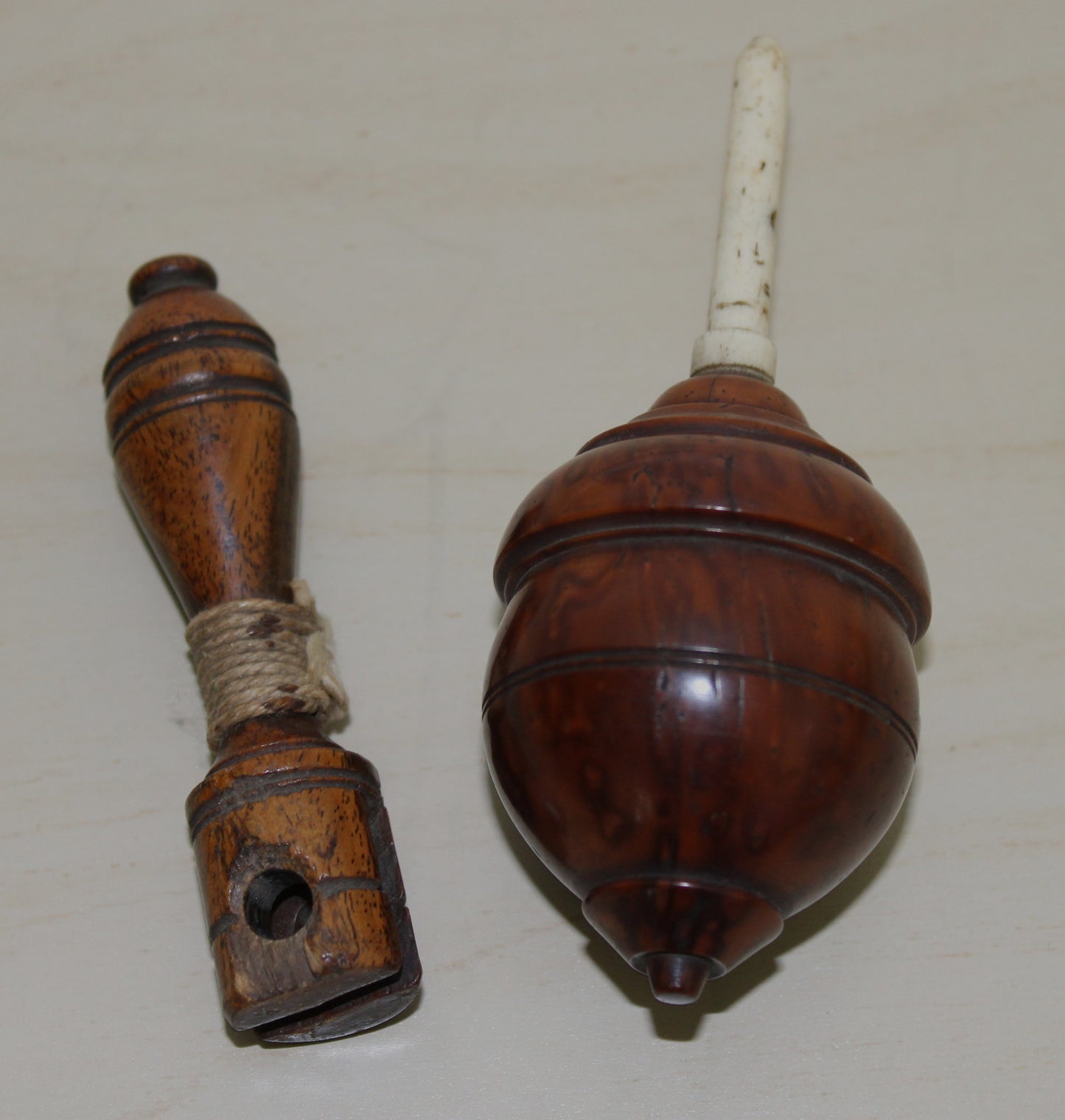 Antique C19th Victorian Spinning Humming Top and launcher