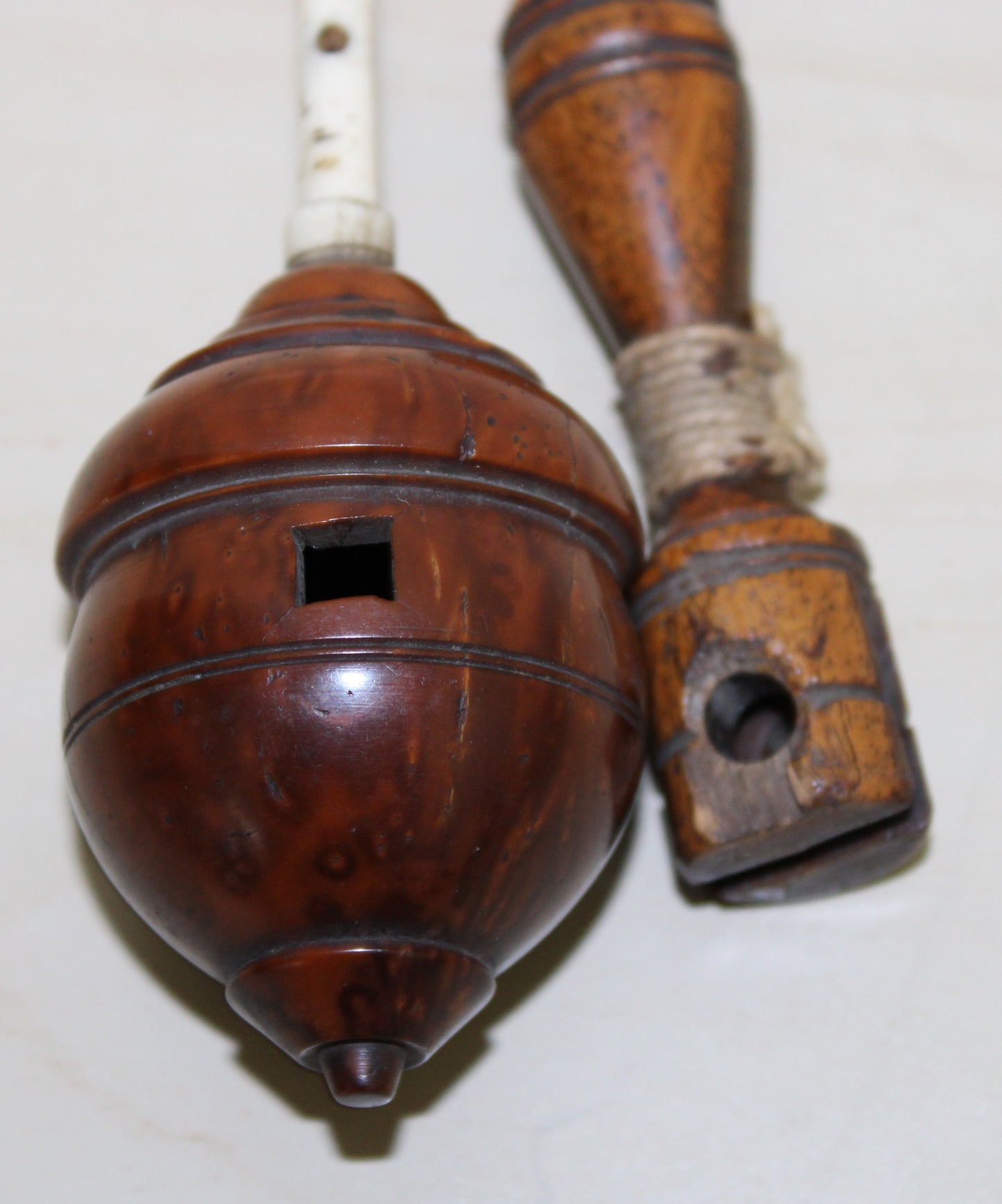 Antique C19th Victorian Spinning Humming Top and launcher