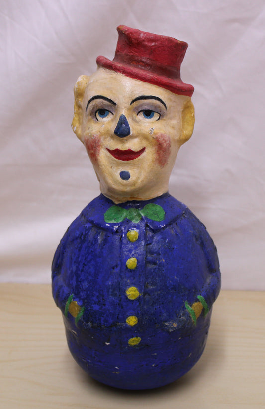 Antique papier-mache roly-poly clown toy