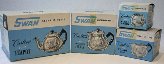 Vintage 4 piece Swan The Carlton Cromalin Plate tea set - new