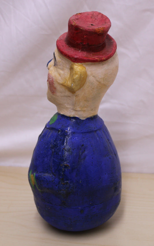 Antique papier-mache roly-poly clown toy