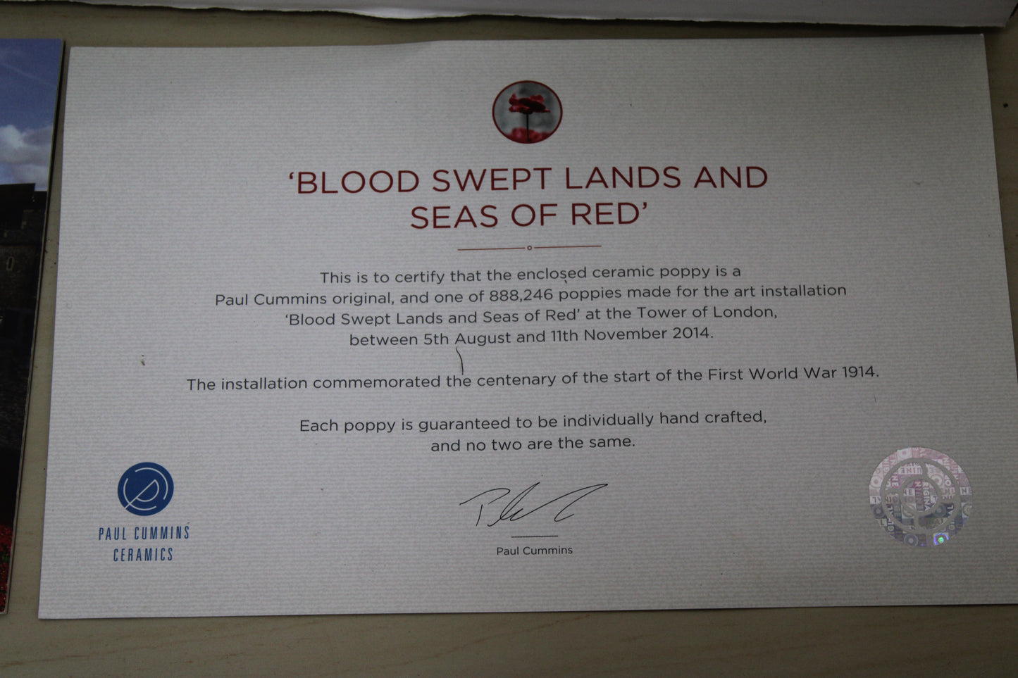 2014 Ceramic Poppy Tower of London Complete - Box Certificate Booklet - Paul Cummins