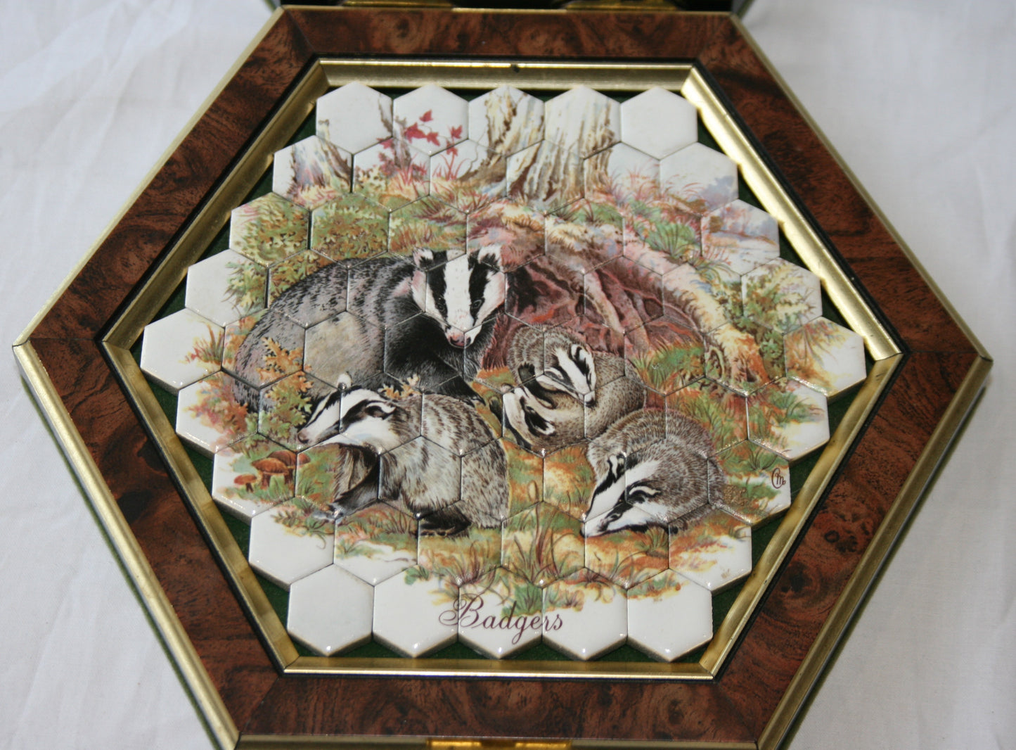 James Peters Worcester cased ceramic hexagon badger puzzle
