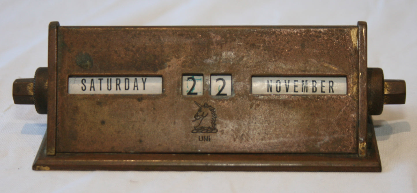 Vintage heavy brass perpetual desk calendar