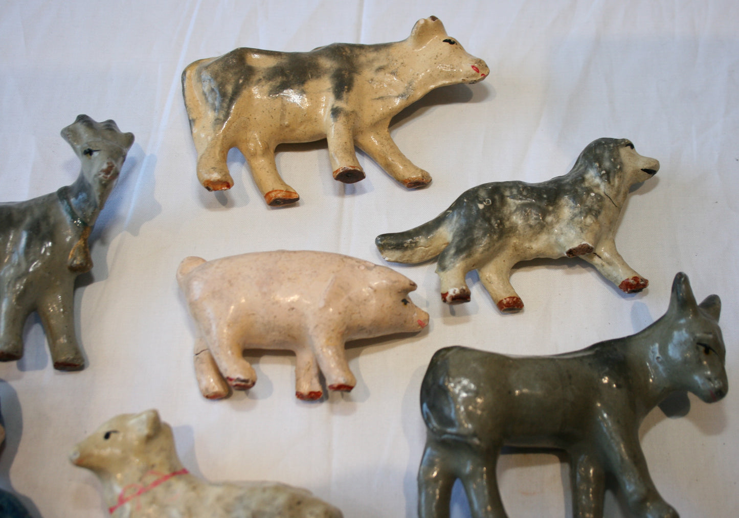 Collection of old French toy animals and farmer