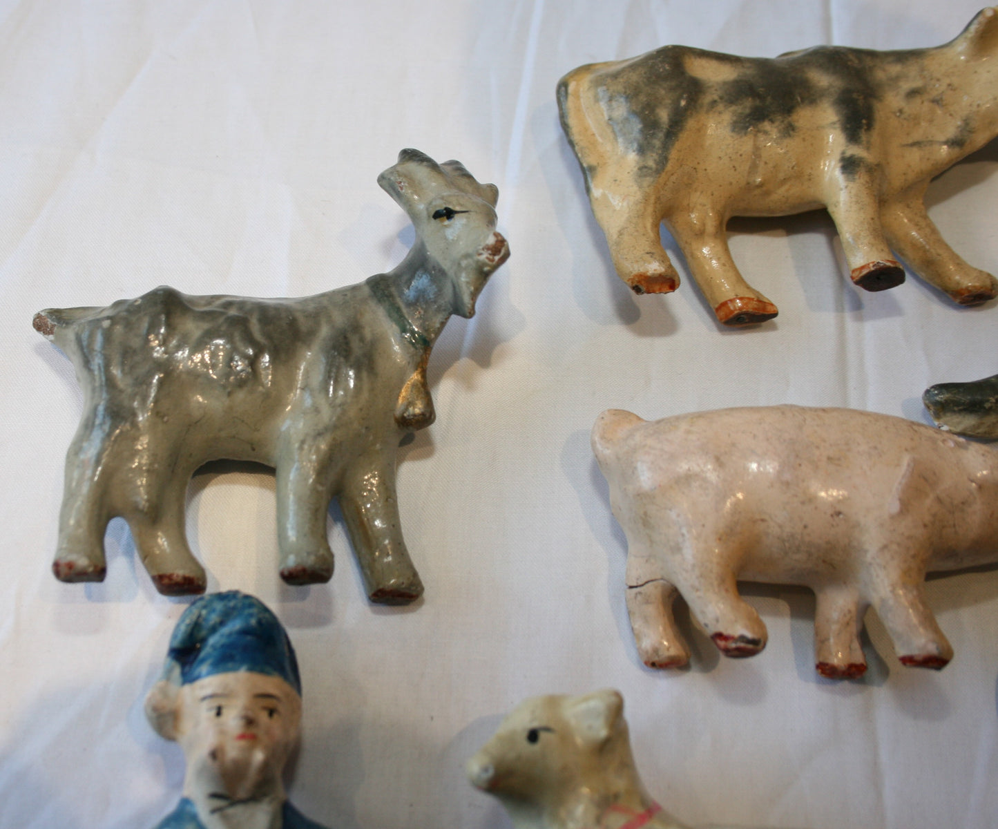 Collection of old French toy animals and farmer